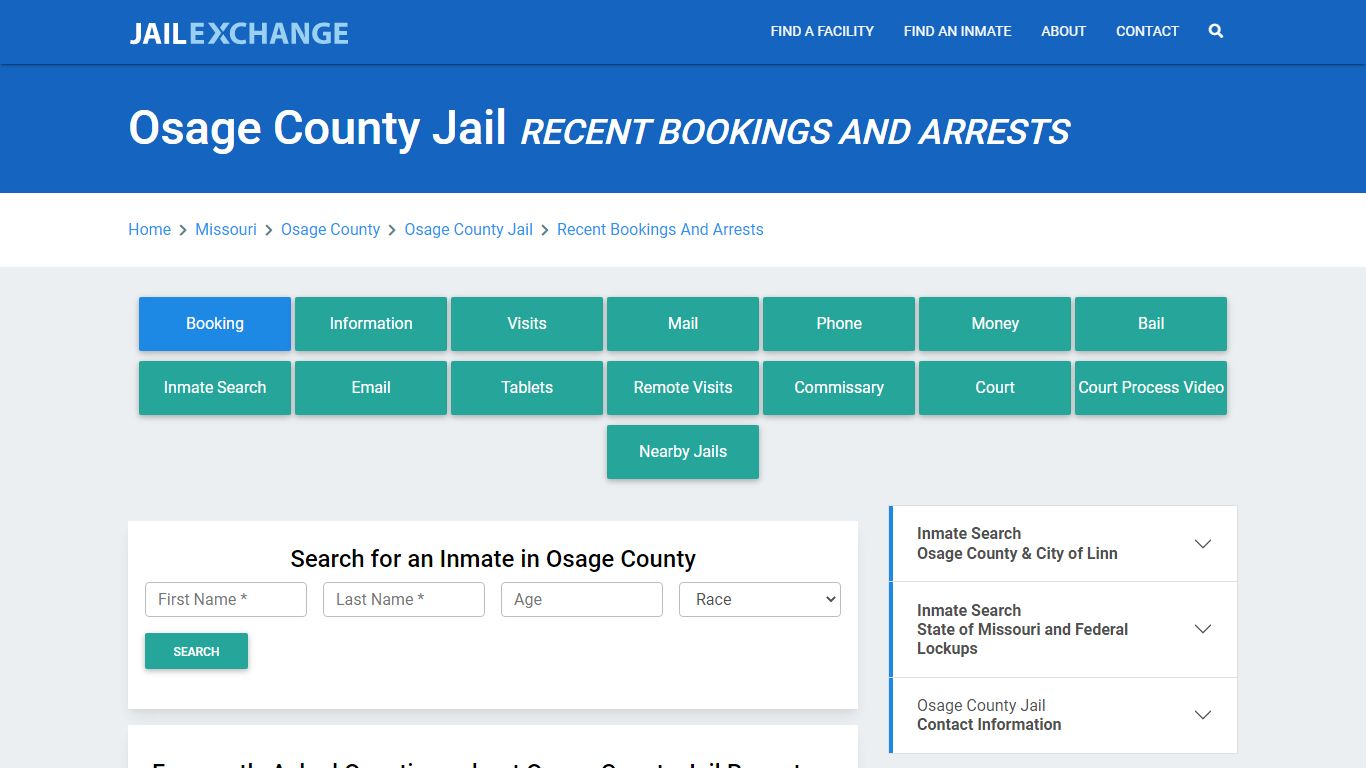 Osage County Jail MO Recent Arrests and Bookings - Jail Exchange